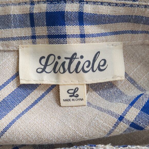 Listicle Plaid Button Down Shirt Blue White Size Large Coastal Normcore - Picture 8 of 10